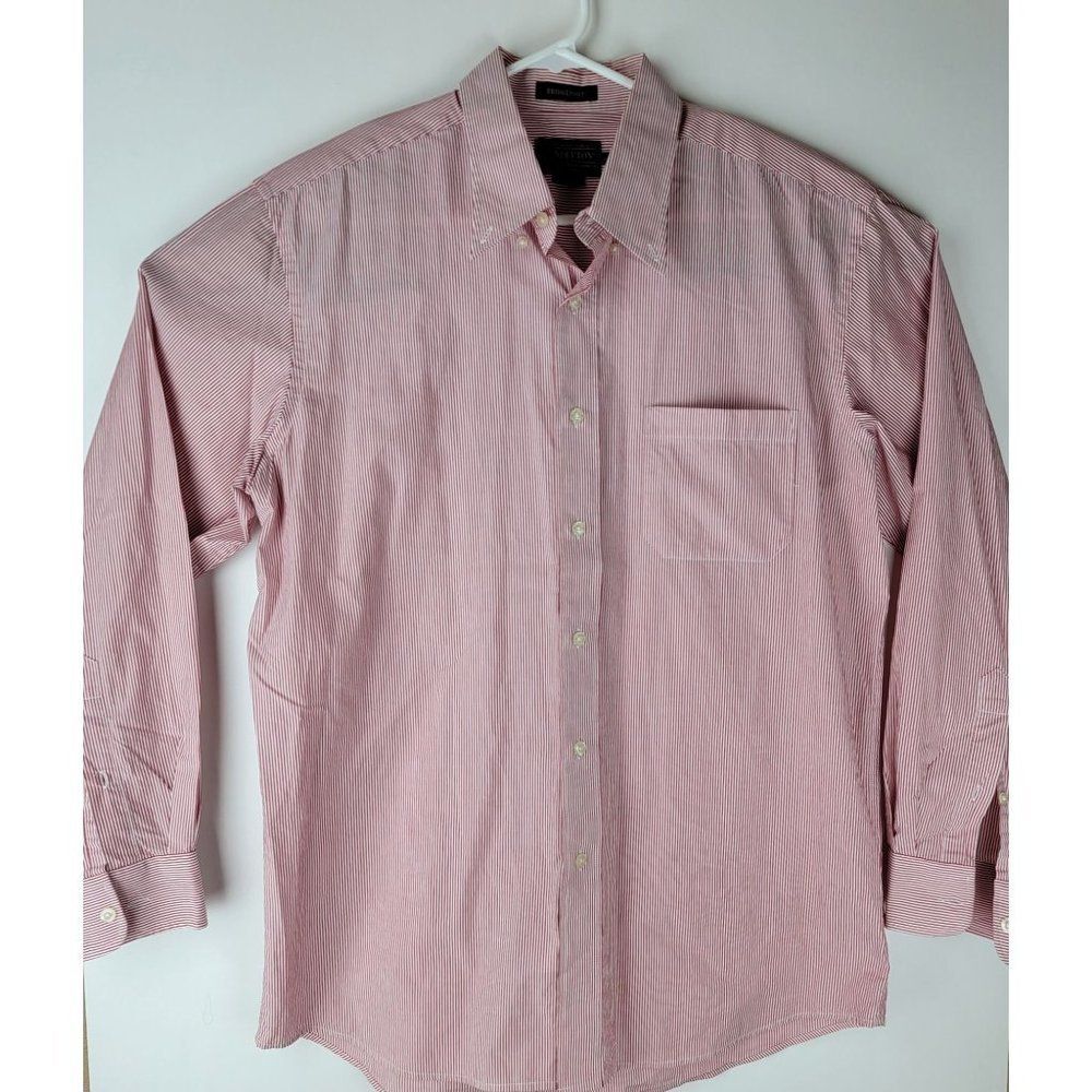 Pendleton Mens Large Red White Striped Bridgeport Button Down LS Shirt